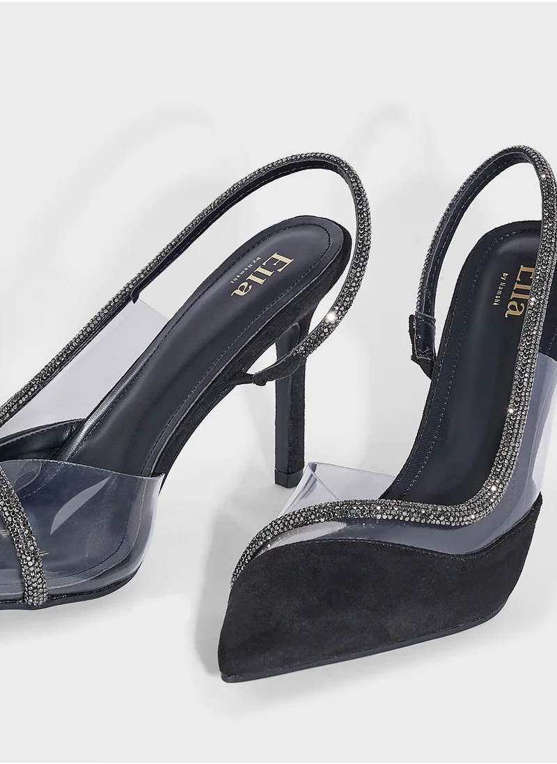 ELLA Diamante Clear Pointy Sling Back Pump