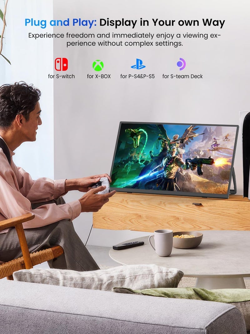 UPERFECT Portable Monitor 15.6", 125% sRGB Ultra-Slim Laptop Monitor with Protective Sleeve, Built-in Adjustment Stand | Speaker | VESA, HDMI USB-C Plug & Play Second Screen for Phone Game Console - Image 5