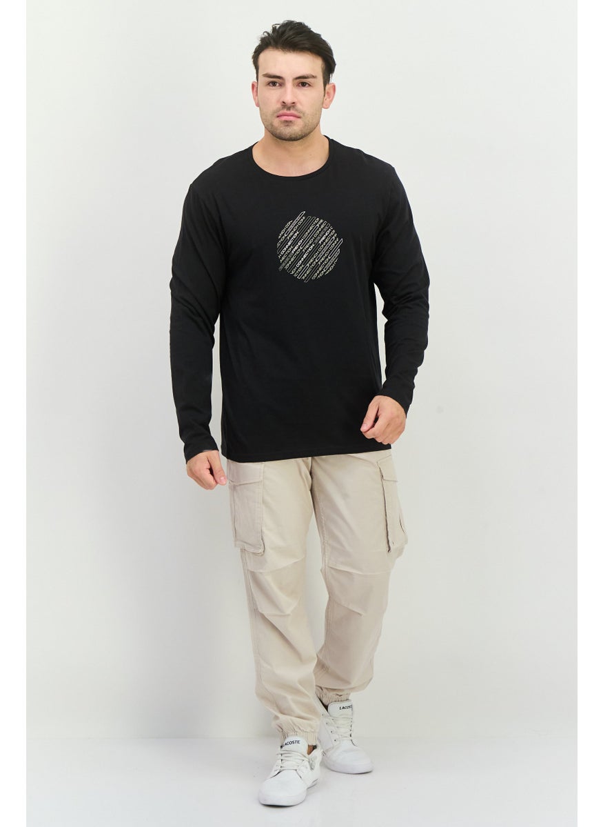 French Connection Men Crew Neck Long Sleeves Graphic Print T-Shirt, Black  - Image 4