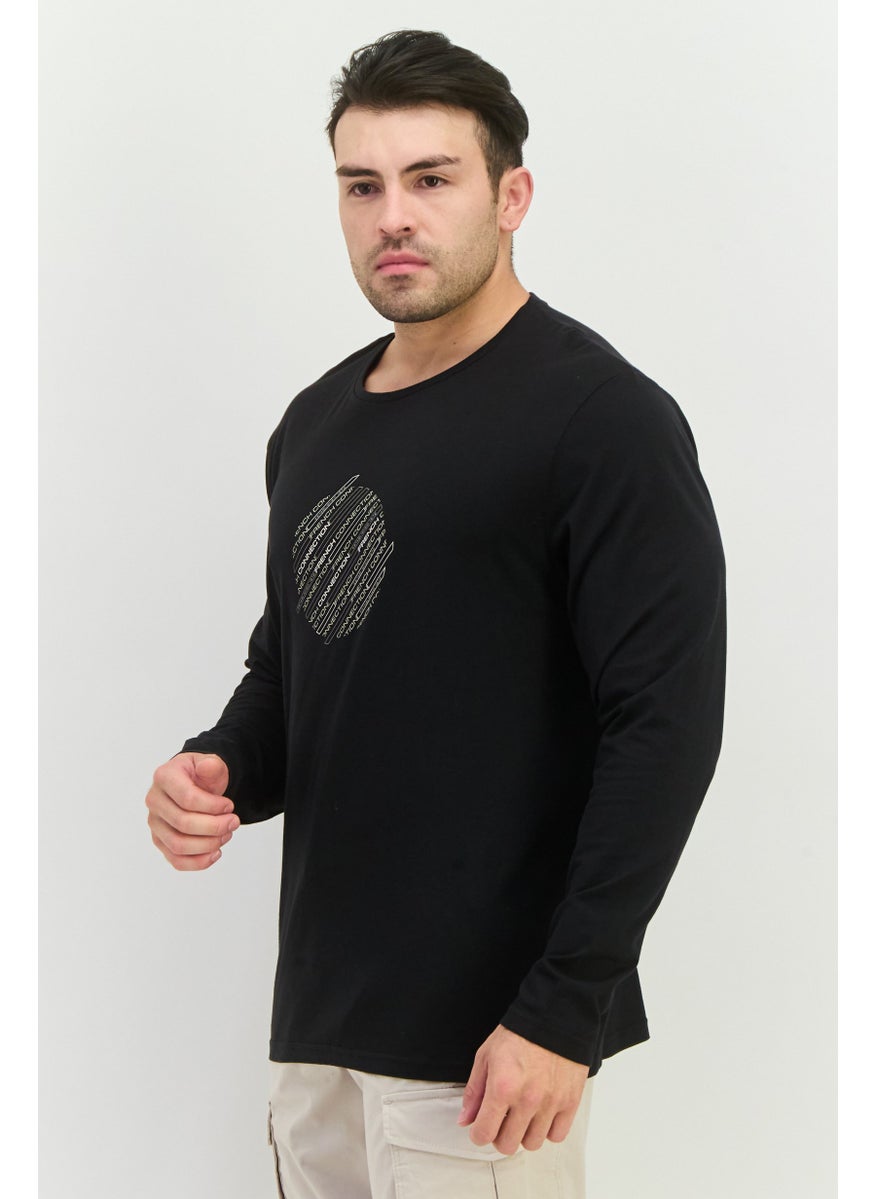 French Connection Men Crew Neck Long Sleeves Graphic Print T-Shirt, Black  - Image 2
