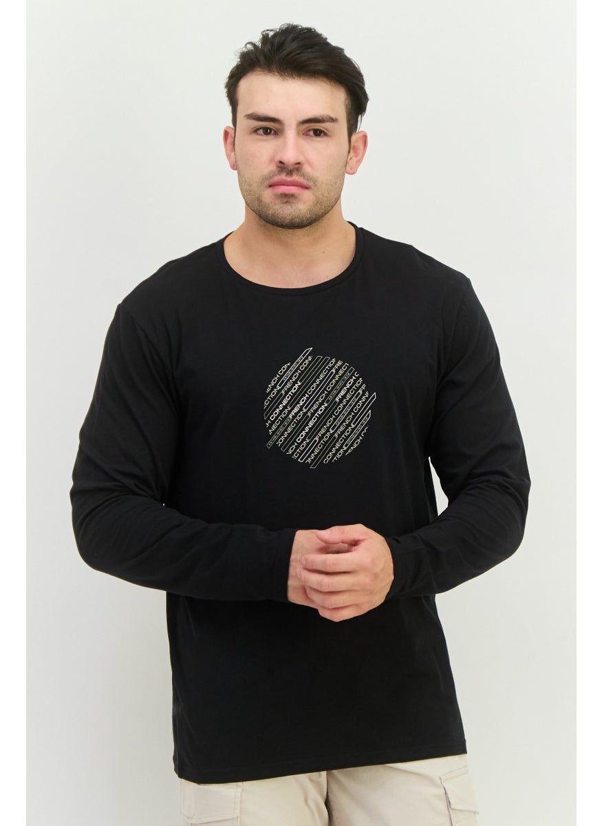 French Connection Men Crew Neck Long Sleeves Graphic Print T-Shirt, Black  - Image 1