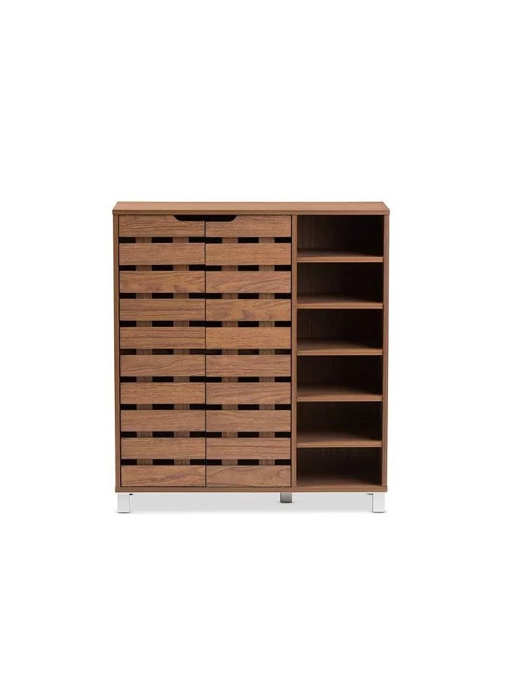 جالاكسي ديزاين خزانة أحذية مودرن وعصرية من جالاكسي ديزاين إلويس، مصنوعة من خشب الزان، ببابين ورفوف مفتوحة – بلون الجوز - Image 1