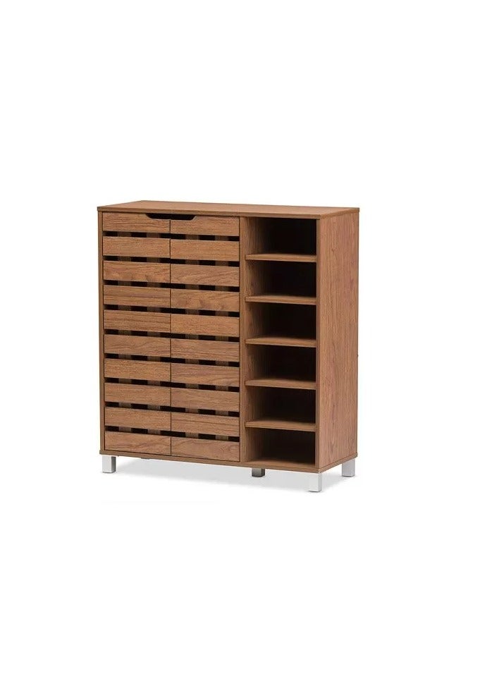 جالاكسي ديزاين خزانة أحذية مودرن وعصرية من جالاكسي ديزاين إلويس، مصنوعة من خشب الزان، ببابين ورفوف مفتوحة – بلون الجوز - Image 3