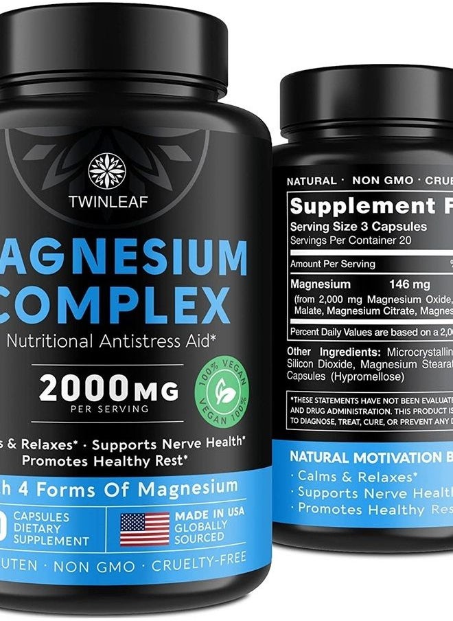 TWINLEAF - Magnesium Brain Booster Made in USA - Supports Brain Health & Function as Natural Calm, Relax Aid - Nootropic Magnesium Memory, Concentration & Focus Pills That Promote Better Rest - Image 1