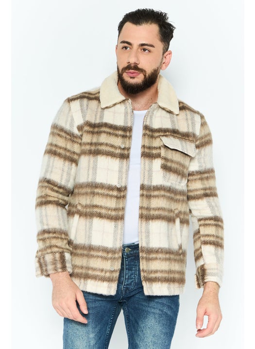 Men Textured Soft Shell Jacket, Cream