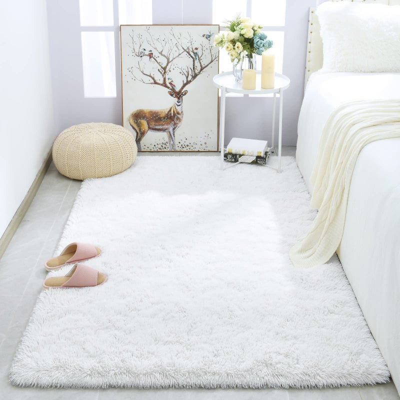 Merelax Soft Modern Indoor Shaggy Area Rug for Bedroom Livingroom Dorm Kids Room Home Decorative NonSlip Plush Fluffy Furry Fur Rugs Comfy Nursery Accent Floor Carpet 3x5 Feet White