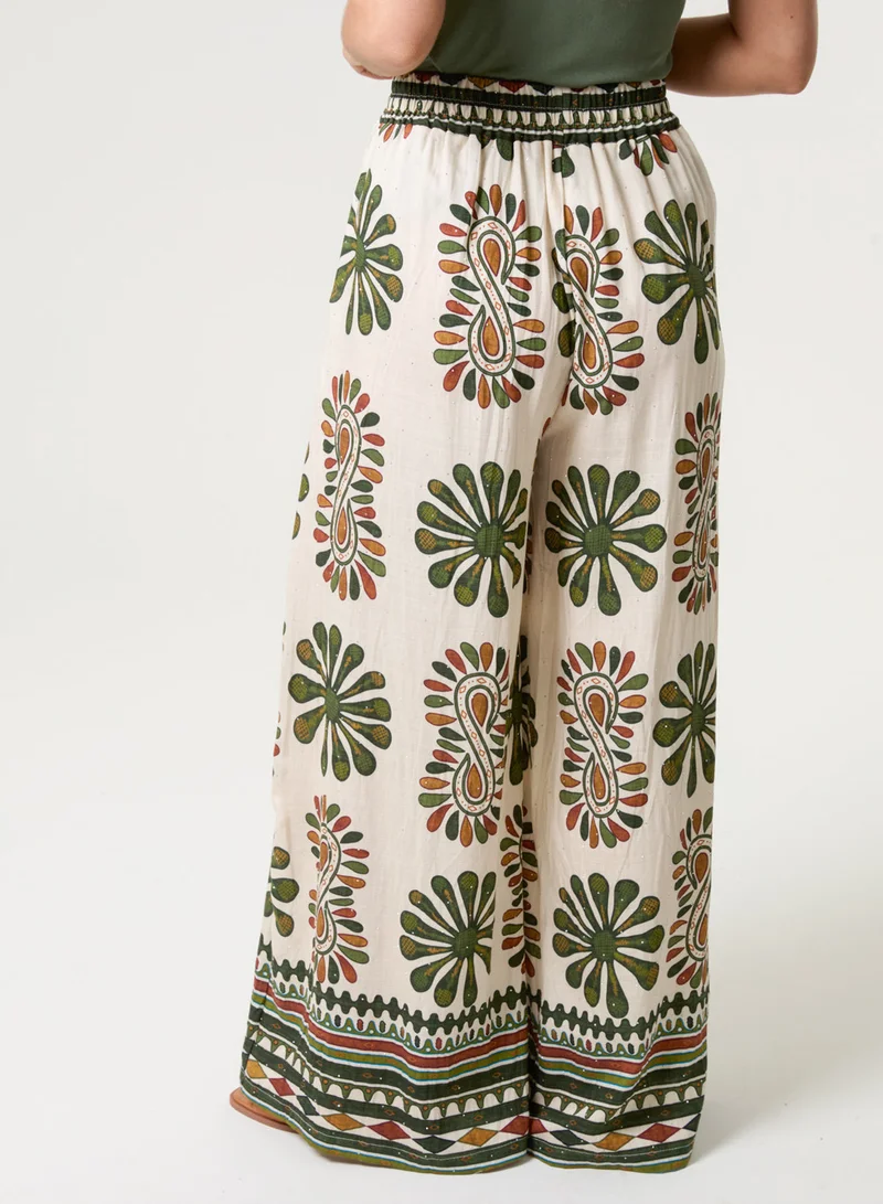 بلو فانيلا Print Wide-Leg Trousers