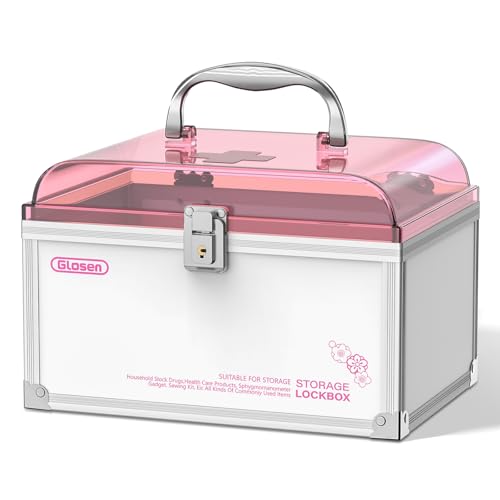 Glosen Medicine Lock Box With Keypink846 587 551 Inchlocked Medicine Box with Child Safe Lock - Image 1
