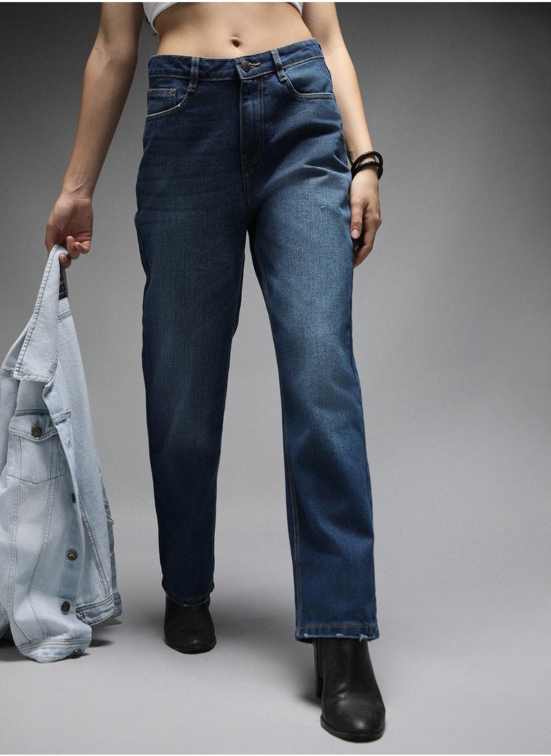 HIGH STAR Straight Fit Indigo Jeans for Women with High-Rise and Clean Look  - Image 1