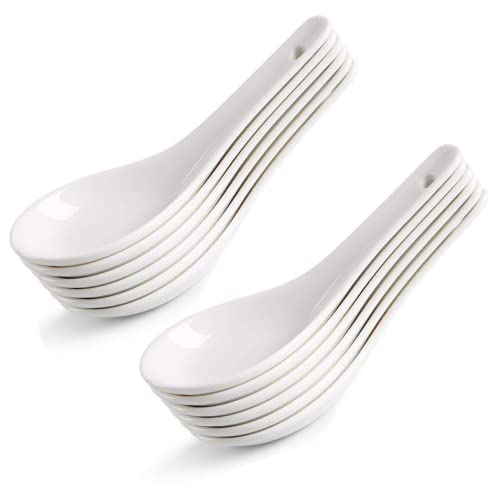 HAPPY KIT Asian Soup Spoons Set of 12, Ceramic Ramen Spoons Set Proper for Corelle Pho Miso Wonton Ramen Dumpling Macaron Dishwasher & Oven Safe - Image 1