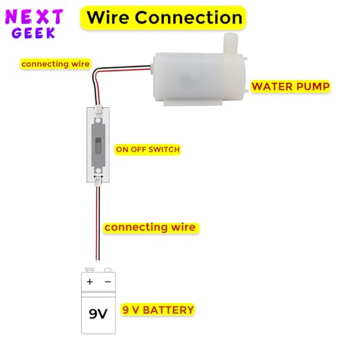 NEXT GEEK مضخة مياه صغيرة مقاومة للماء NEXT GEEK 3-9 فولت مجموعة كاملة مع مفتاح، LED، بطارية 9 فولت وأنبوب - Image 2