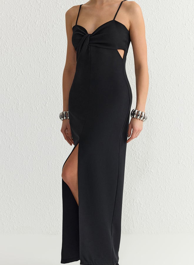 trendyol Black Cut Out/Window Detailed Woven Long Elegant Evening Prom Dress - Image 3