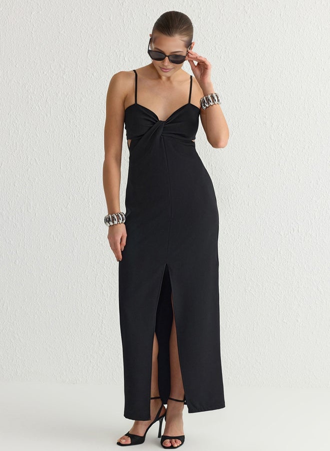 trendyol Black Cut Out/Window Detailed Woven Long Elegant Evening Prom Dress - Image 2