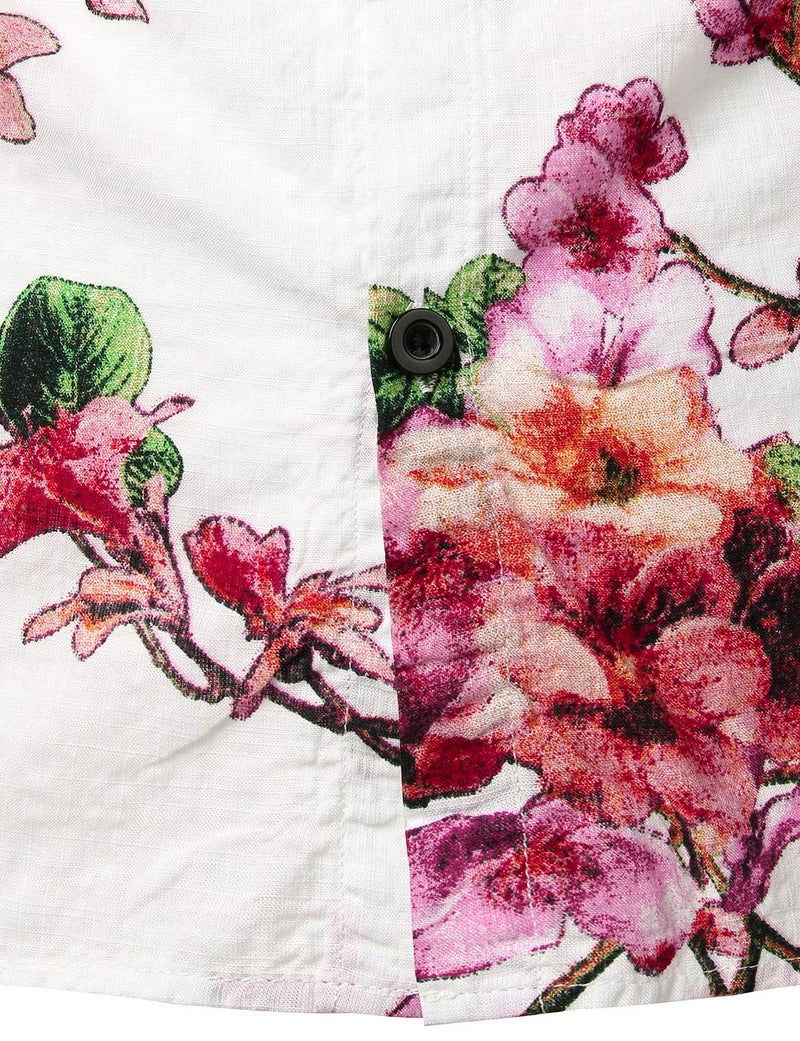JOGAL Men's Flower Casual Button Down Short Sleeve Hawaiian Shirt White Pink 3X-Large - Image 5