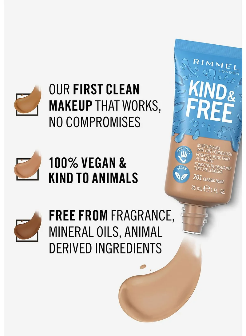 RIMMEL LONDON Kind & Free Skin Tint Foundation - 201 - Classic Beige, 30ml