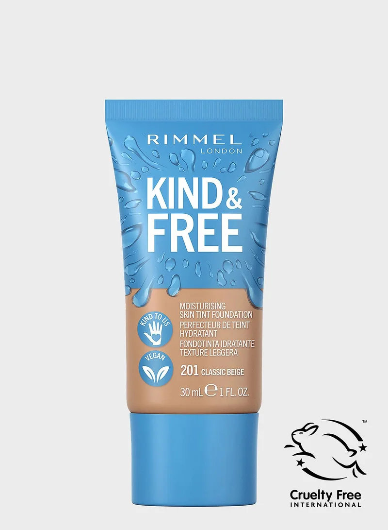 RIMMEL LONDON Kind & Free Skin Tint Foundation - 201 - Classic Beige, 30ml