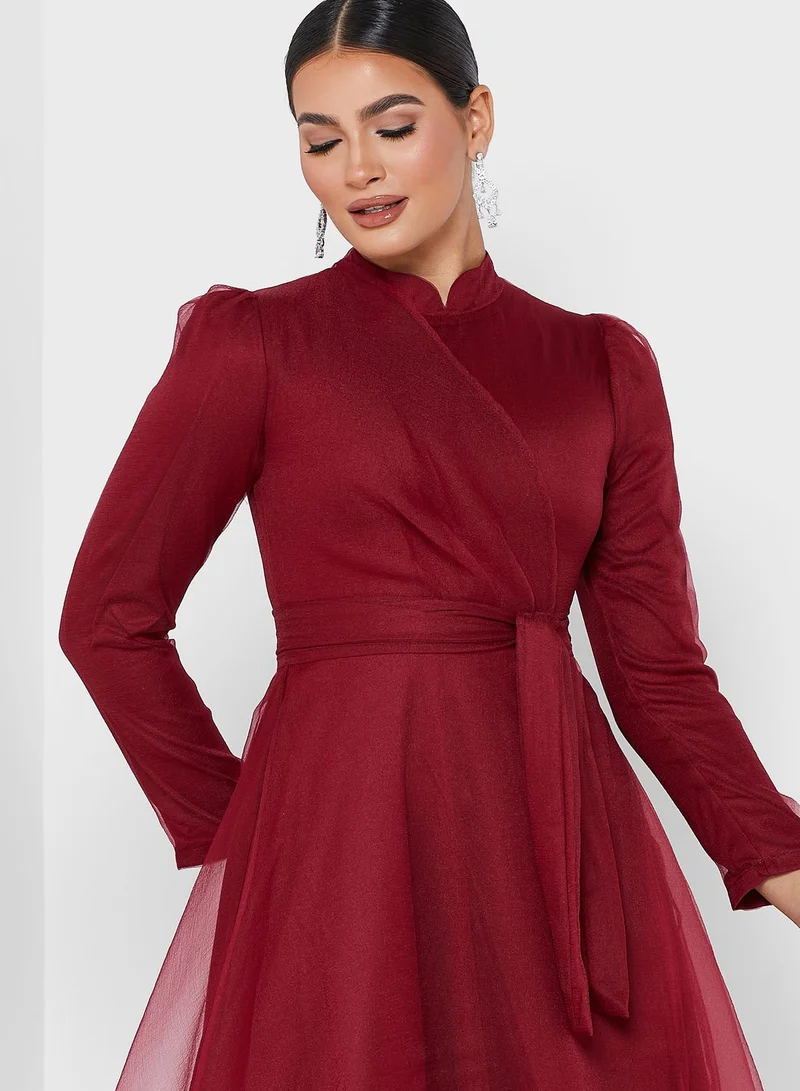 Khizana Ruched Detail Tulle Dress