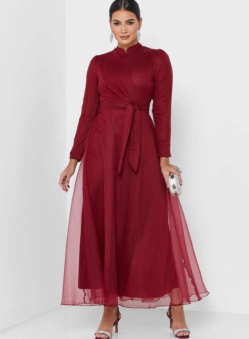 Khizana Ruched Detail Tulle Dress