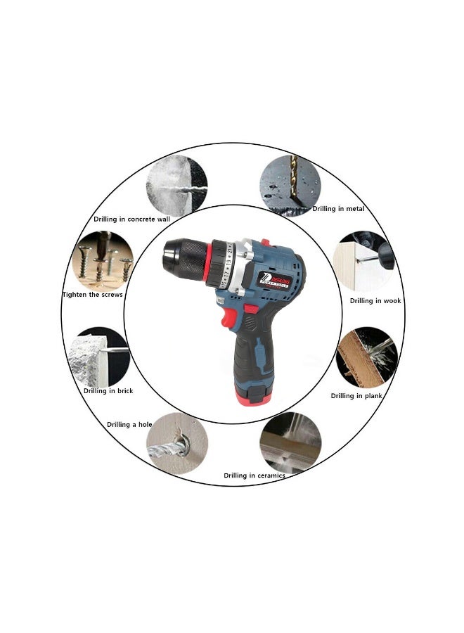ديفاونز مجموعة مثقاب لاسلكي بجهد 16.8 فولت مع بطاريتين، 23+3 إعدادات عزم الدوران، سرعة متغيرة، ضوء LED، وظيفة الدوران للأمام والخلف، مجموعة أدوات حفر متعددة المواد مع حقيبة تخزين. - Image 4