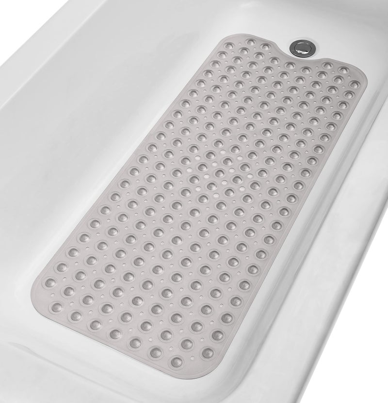 TIKE SMART ExtraLong NonSlip Bathtub Shower Mat 39x16 SmoothNonTextured Tubs Only Safe Clean MachineWashable Superior GripDrainage Vinyl Transparent Gray Grey