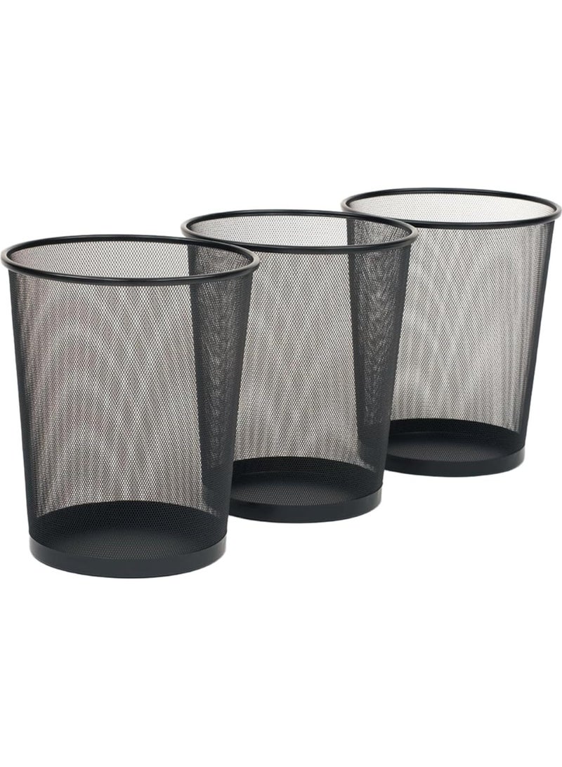 Generic Set of 3 Black Mesh Metal Wastebasket Bins – Durable Office Trash Can – Round Open Design, for Home, Office, Bedroom, or Study Room - Image 1