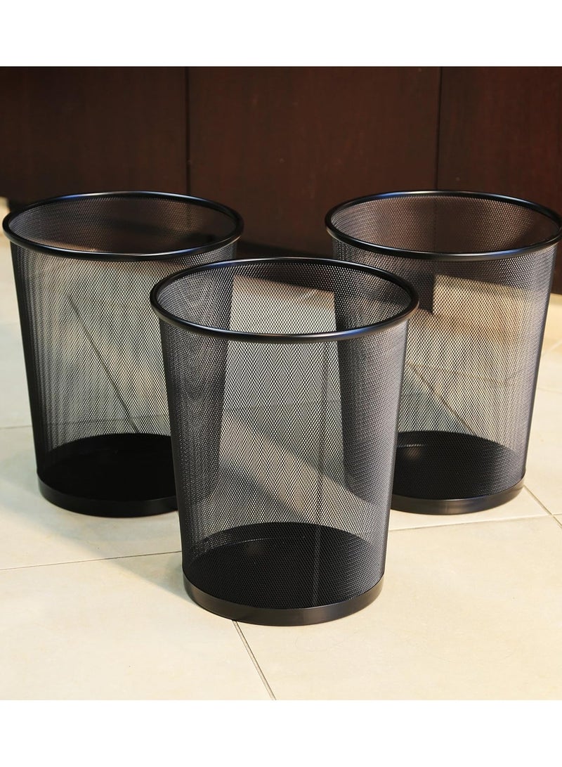 Generic Set of 3 Black Mesh Metal Wastebasket Bins – Durable Office Trash Can – Round Open Design, for Home, Office, Bedroom, or Study Room - Image 2