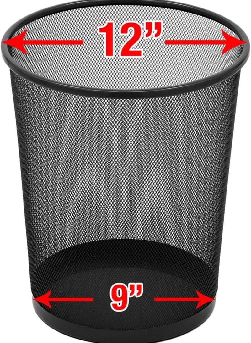 Generic Set of 3 Black Mesh Metal Wastebasket Bins – Durable Office Trash Can – Round Open Design, for Home, Office, Bedroom, or Study Room - Image 3