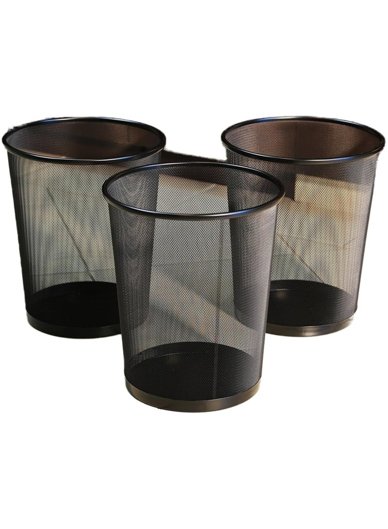 Generic Set of 3 Black Mesh Metal Wastebasket Bins – Durable Office Trash Can – Round Open Design, for Home, Office, Bedroom, or Study Room - Image 4