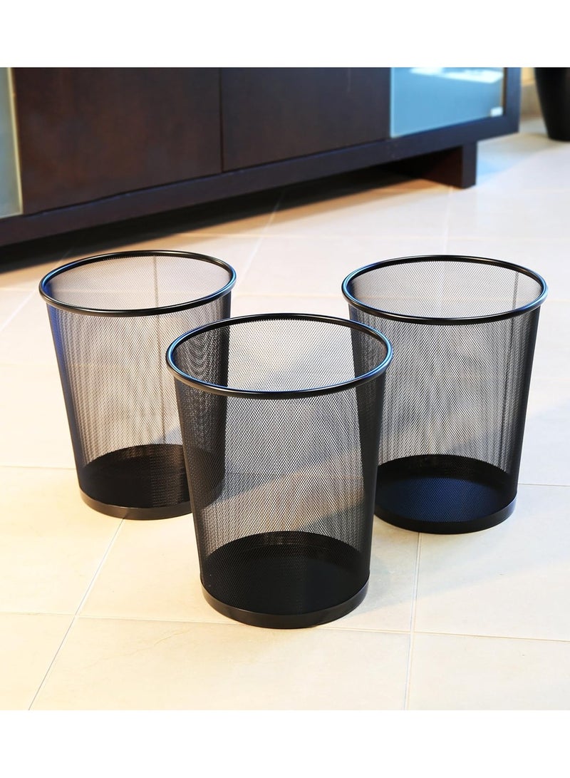 Generic Set of 3 Black Mesh Metal Wastebasket Bins – Durable Office Trash Can – Round Open Design, for Home, Office, Bedroom, or Study Room - Image 5
