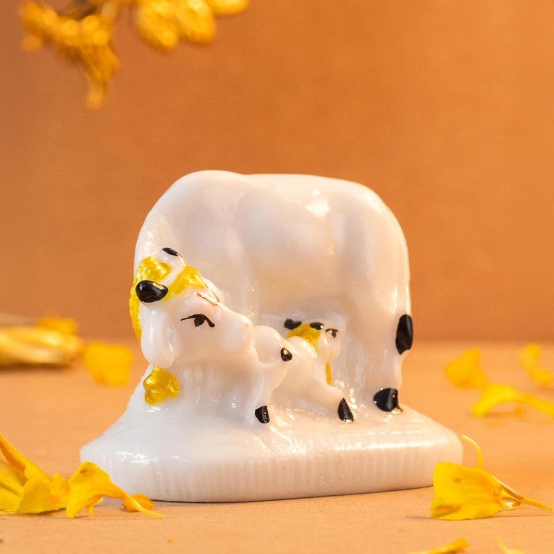 The Advitya Kamdhenu Cow with Calf Marble Statue Holy Spiritual Showpiece for Vastu Goodluck Home Decor Housewarming Diwali Corporate Spiritual Gift Small - Image 3