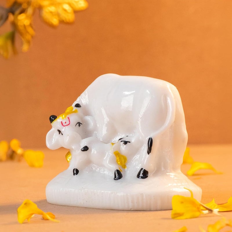 The Advitya Kamdhenu Cow with Calf Marble Statue Holy Spiritual Showpiece for Vastu Goodluck Home Decor Housewarming Diwali Corporate Spiritual Gift Small - Image 2