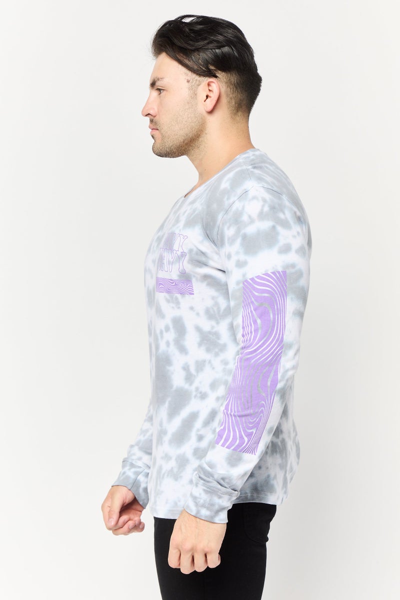 brooklyn تي شيرت رجالي بأكمام طويلة وياقة دائرية بتصميم تداخل الألوان، متعدد الألوان - Image 3