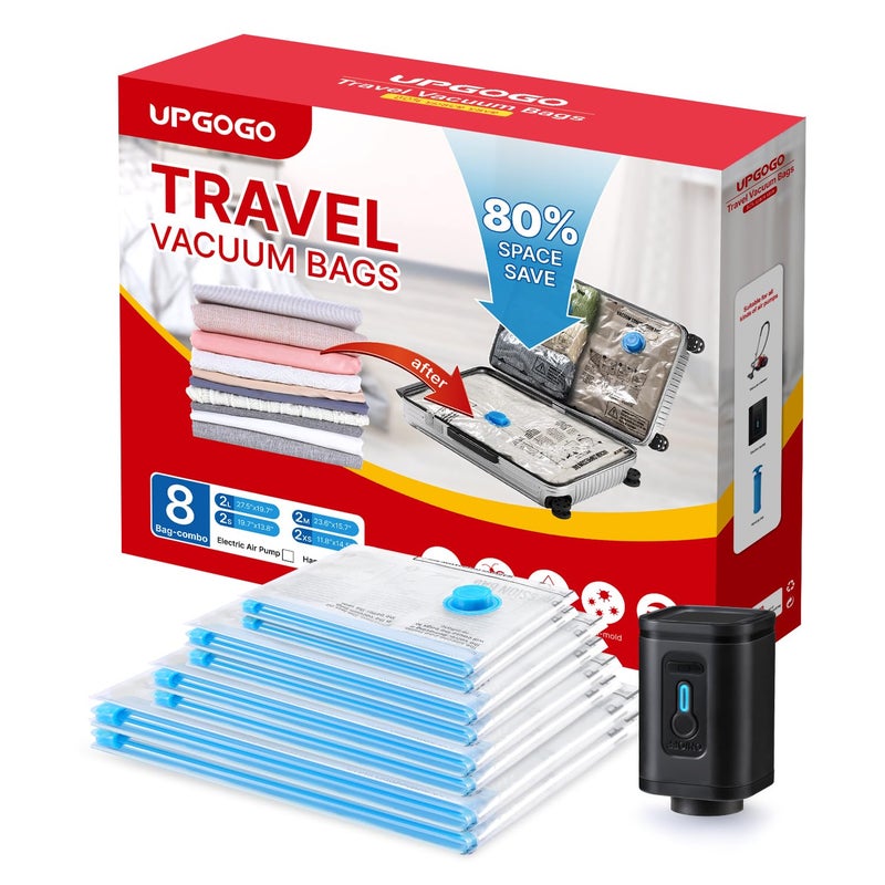 UPGOGO Travel Vacuum Bags with Portable Electric Pump Combo 8 Pack