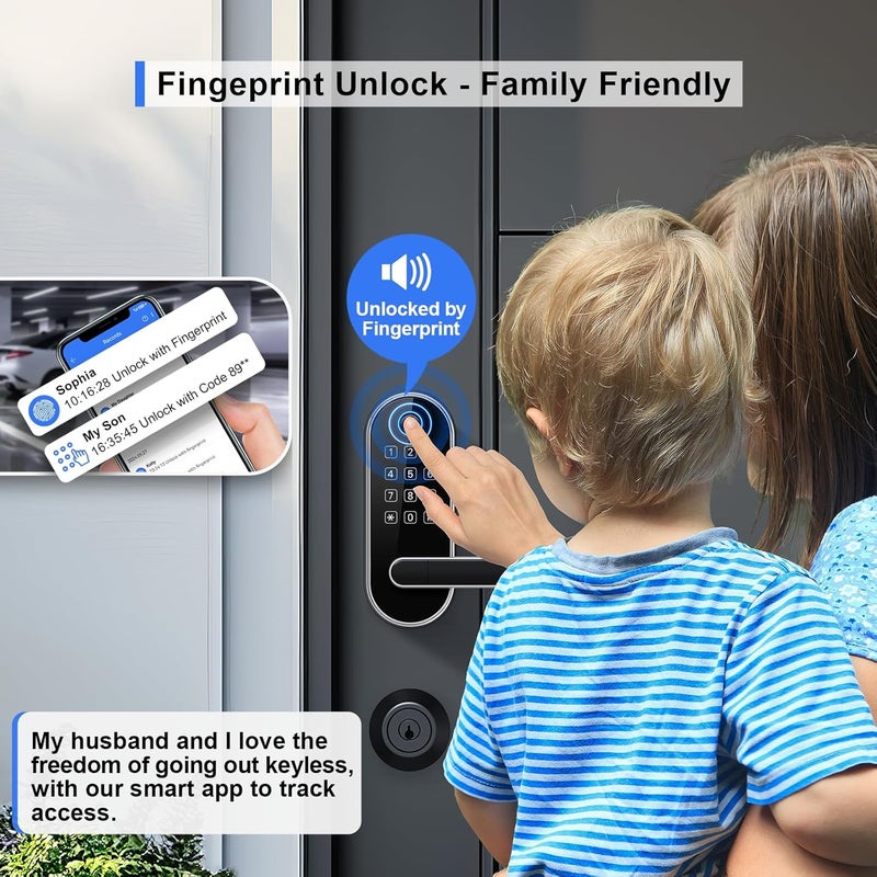 samtechT Bluetooth Fingerprint Smart Lock with Handle & Keypad – Fits Most US Doors, DIY Install, Keyless Entry: Code, FOB, Auto-Lock. Ideal for Home, Airbnb, Rental, Kids, Seniors. Alexa & Google Compatible - Image 2