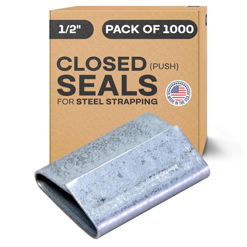 IDL Packaging Closed (Push Type) Seals for 1/2" Strap Width Steel Strapping (Pack of 1000) - Superior Holding Power - Sturdy Metal Clips for Reliable Securing of Packaging Banding - Image 1
