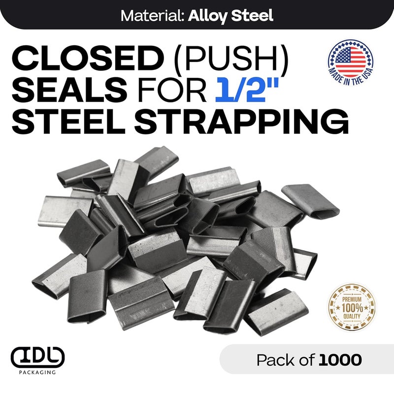 IDL Packaging Closed (Push Type) Seals for 1/2" Strap Width Steel Strapping (Pack of 1000) - Superior Holding Power - Sturdy Metal Clips for Reliable Securing of Packaging Banding - Image 2