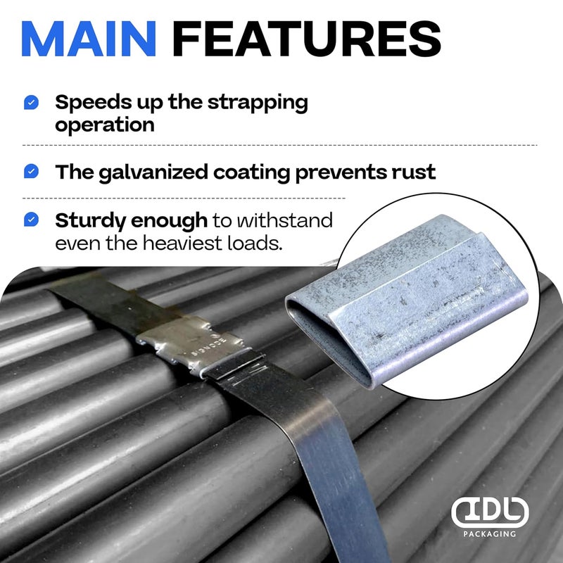 IDL Packaging Closed (Push Type) Seals for 1/2" Strap Width Steel Strapping (Pack of 1000) - Superior Holding Power - Sturdy Metal Clips for Reliable Securing of Packaging Banding - Image 4