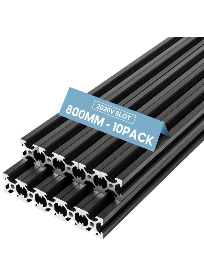 FAHKNS 10pcs V Slot 2020 Aluminum Extrusion European Standard 800mm(31.5") Length Anodized Linear Rail for 3D Printer Engraving Machine Workbench DIY (Black) - Image 1