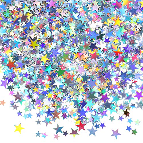 Hestya Star Confetti Glitter Table Confetti Metallic Foil Stars for Christmas Party Wedding Festival DecorationsHolographic Silver10mm and 6mm60g - Image 1