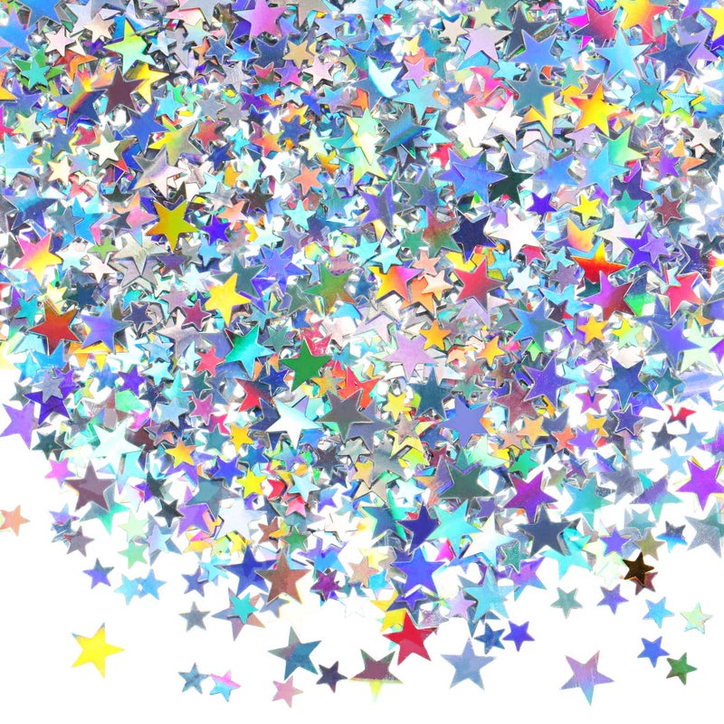 Hestya Star Confetti Glitter Table Confetti Metallic Foil Stars for Christmas Party Wedding Festival DecorationsHolographic Silver10mm and 6mm60g - Image 2