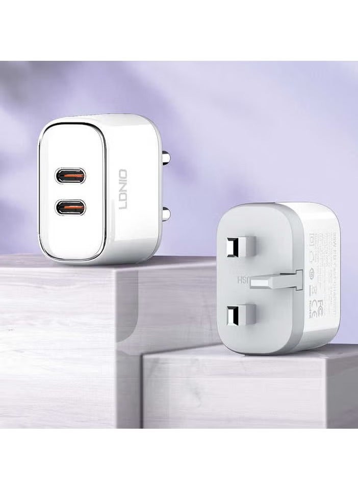 JAJEEK A2528C 2xUSB-C Wall Charger 35W + USB-C to USB-C Cable – Fast Charging for Smartphones, Tablets, Laptops, Compact Design for Home, Office, and Travel Use - Image 3