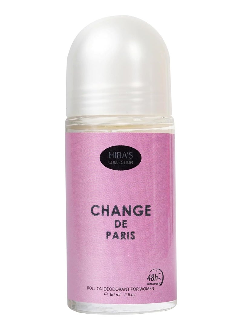 HIBA'S COLLECTION HIBA'S COLLECTION Change De Paris Roll-On Deodorant for Women – 60ml (2 fl oz) | Elegant & Long-Lasting Freshness 