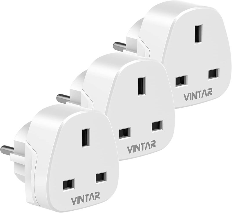 VINTAR UK to European Plug Adapter,Grounded 3 Pin to 2 Pin EU Euro Europe Schuko Travel Adaptor for France Germany Spain Turkey Greece Russia and More(Type E/F), 3 Packs White - Image 1