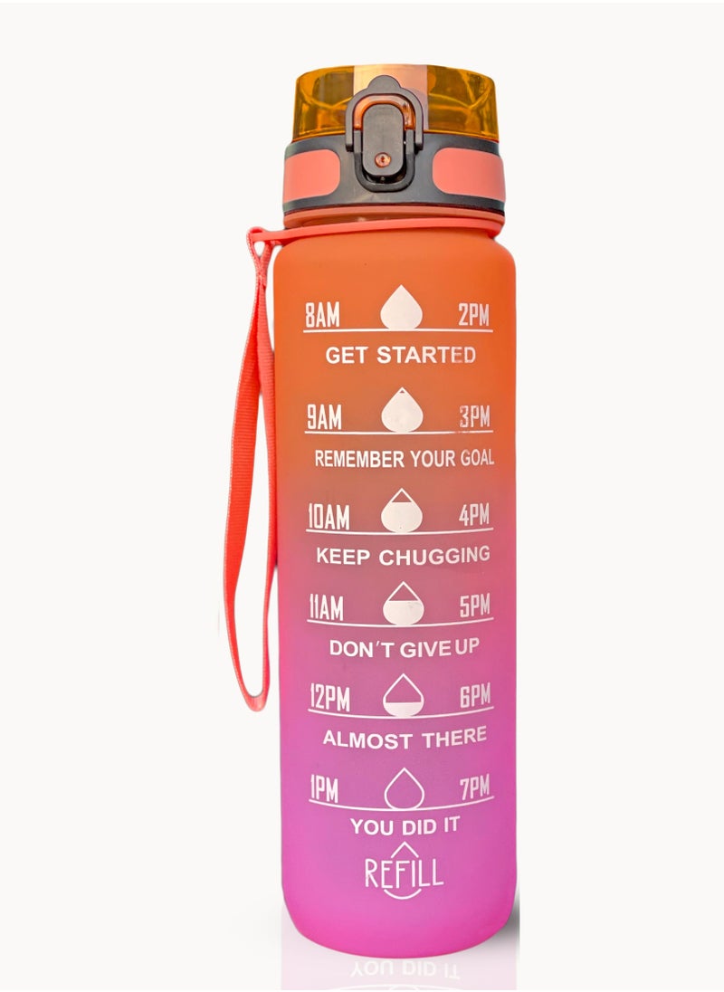 Sprinters - - 1 Liters Water Bottle 32Oz Bpa Free, Multicolor - Leak Proof With Motivational Quote And Time Marker, Anti Slip For Sport ,Fitness, Gym , Picnic (1 Liter, Orange/ Pink Gradient) - Image 1