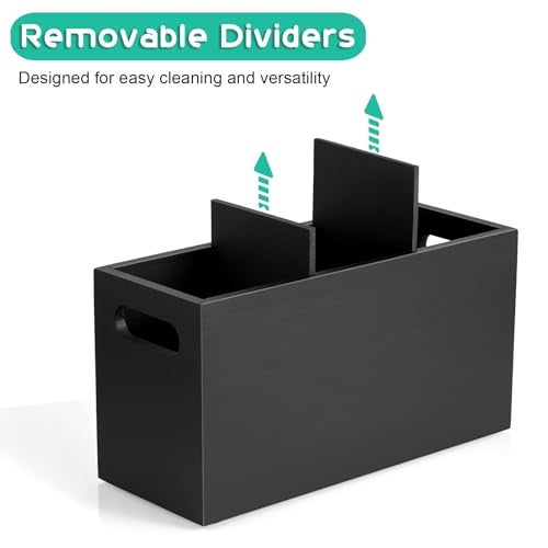 ALELION Black Kitchen Utensil Holder for Countertop - Wooden Large Utensil Caddy Organizer for Counter - 3 Compartment Cooking Utensil Crock for Silverware Spoon Spatula - Image 2