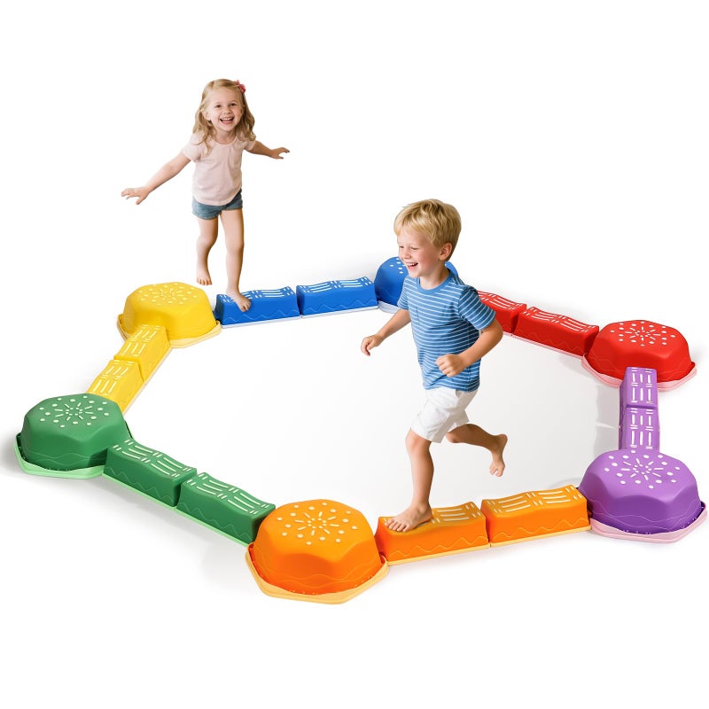 HappyField Balance Beam for Kids 18Pcs Non-Slip Stepping Stones Obstacle Course for Toddlers 3 Years + Indoor Outdoor Balance Board Kids Sensory Montessori Interactive Toys (Green) - Image 1
