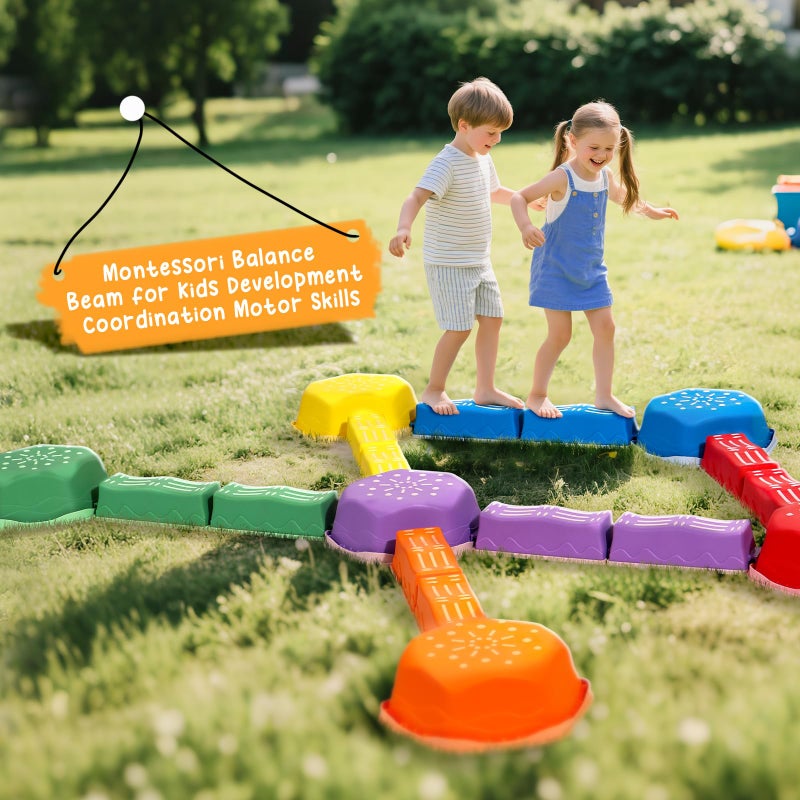 HappyField Balance Beam for Kids 18Pcs Non-Slip Stepping Stones Obstacle Course for Toddlers 3 Years + Indoor Outdoor Balance Board Kids Sensory Montessori Interactive Toys (Green) - Image 3