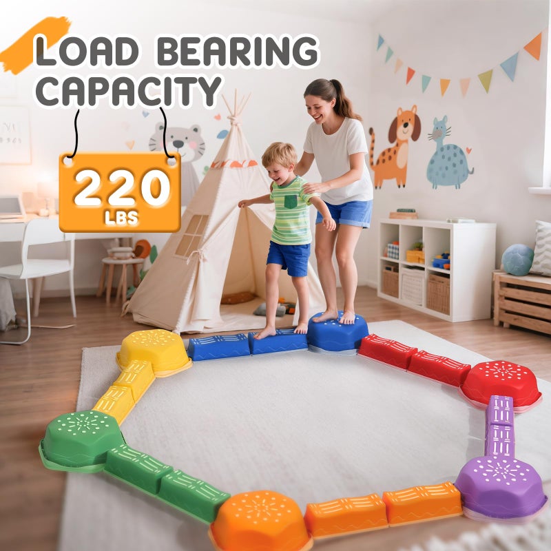 HappyField Balance Beam for Kids 18Pcs Non-Slip Stepping Stones Obstacle Course for Toddlers 3 Years + Indoor Outdoor Balance Board Kids Sensory Montessori Interactive Toys (Green) - Image 2
