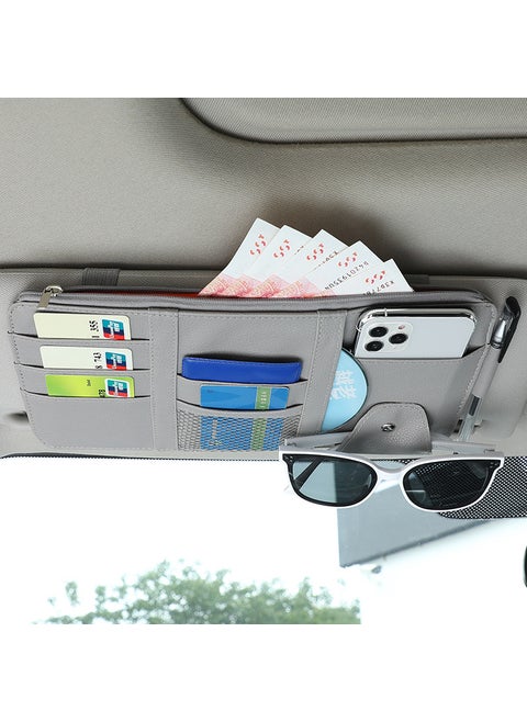 Car Sun Visor Organizer Multi-Function Glasses Holder Clip Grey-with zipper