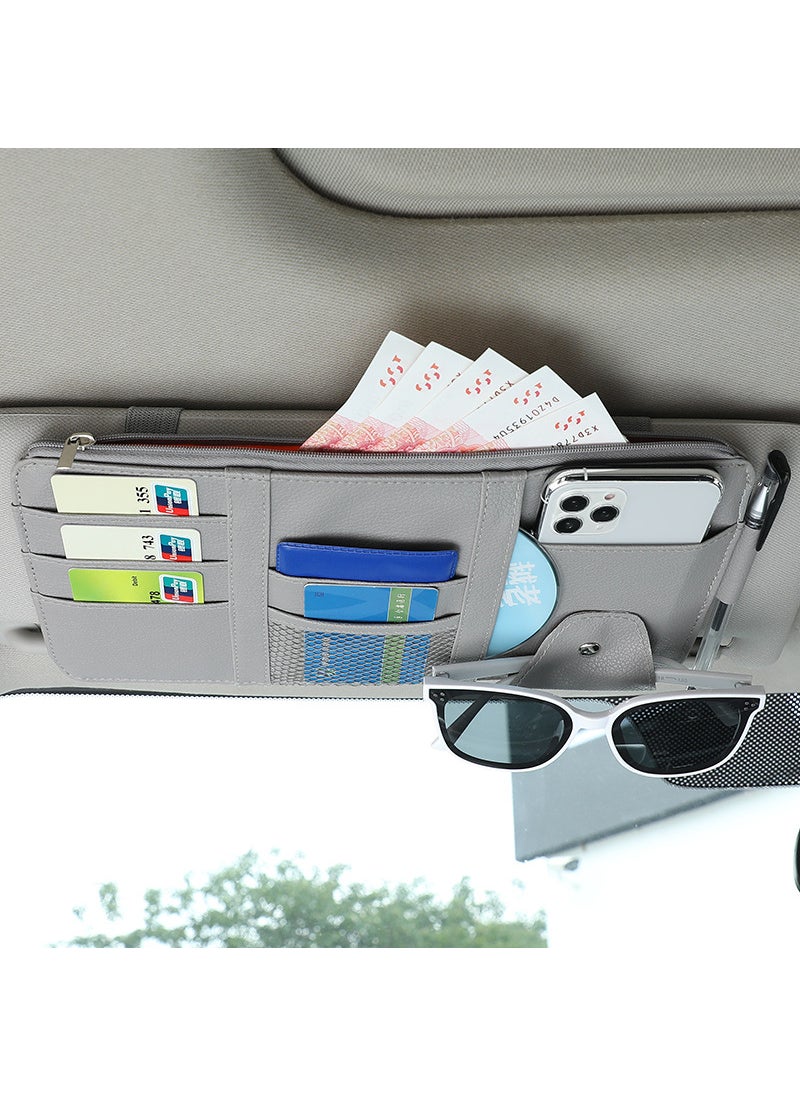 Car Sun Visor Organizer Multi-Function Glasses Holder Clip Grey-with zipper